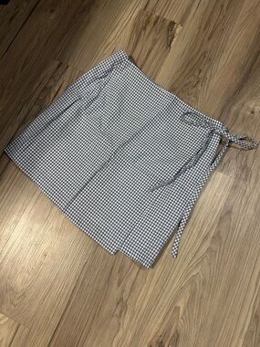 Gingham Wrap Mini Skirt in Blue and White